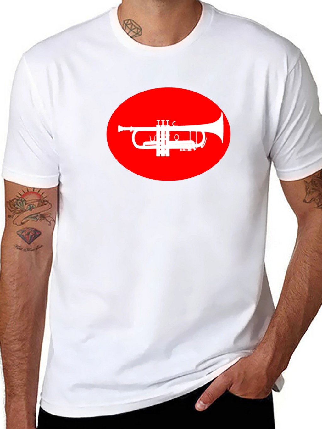 Trumpet Graphic Tee - Red Oval Design