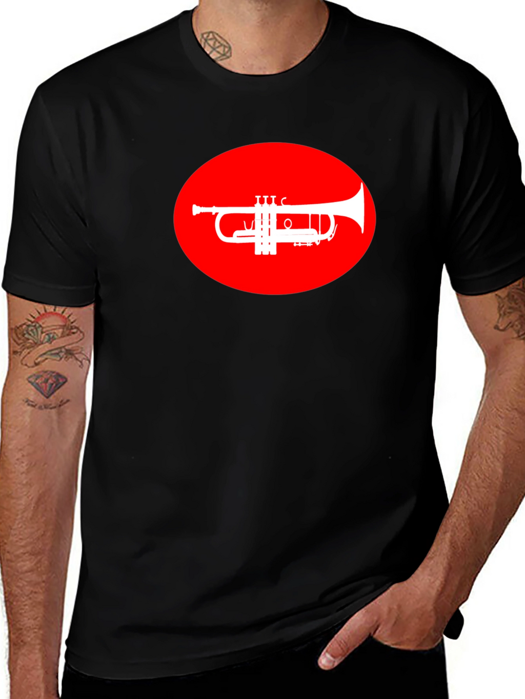 Trumpet Graphic Tee - Red Oval Design