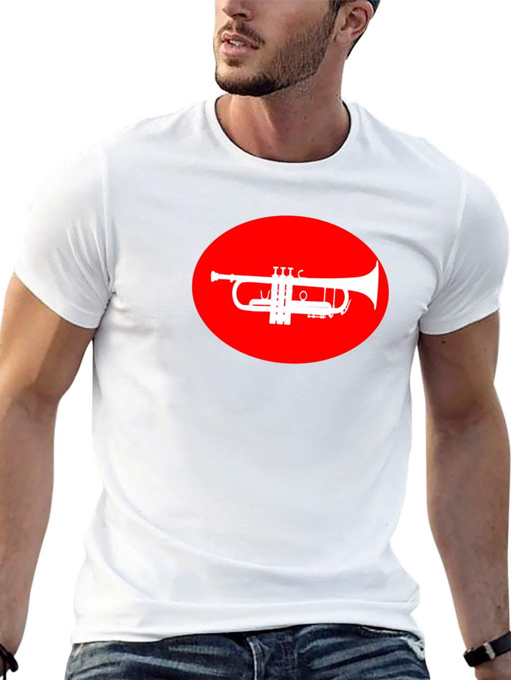 Trumpet Graphic Tee - Red Oval Design
