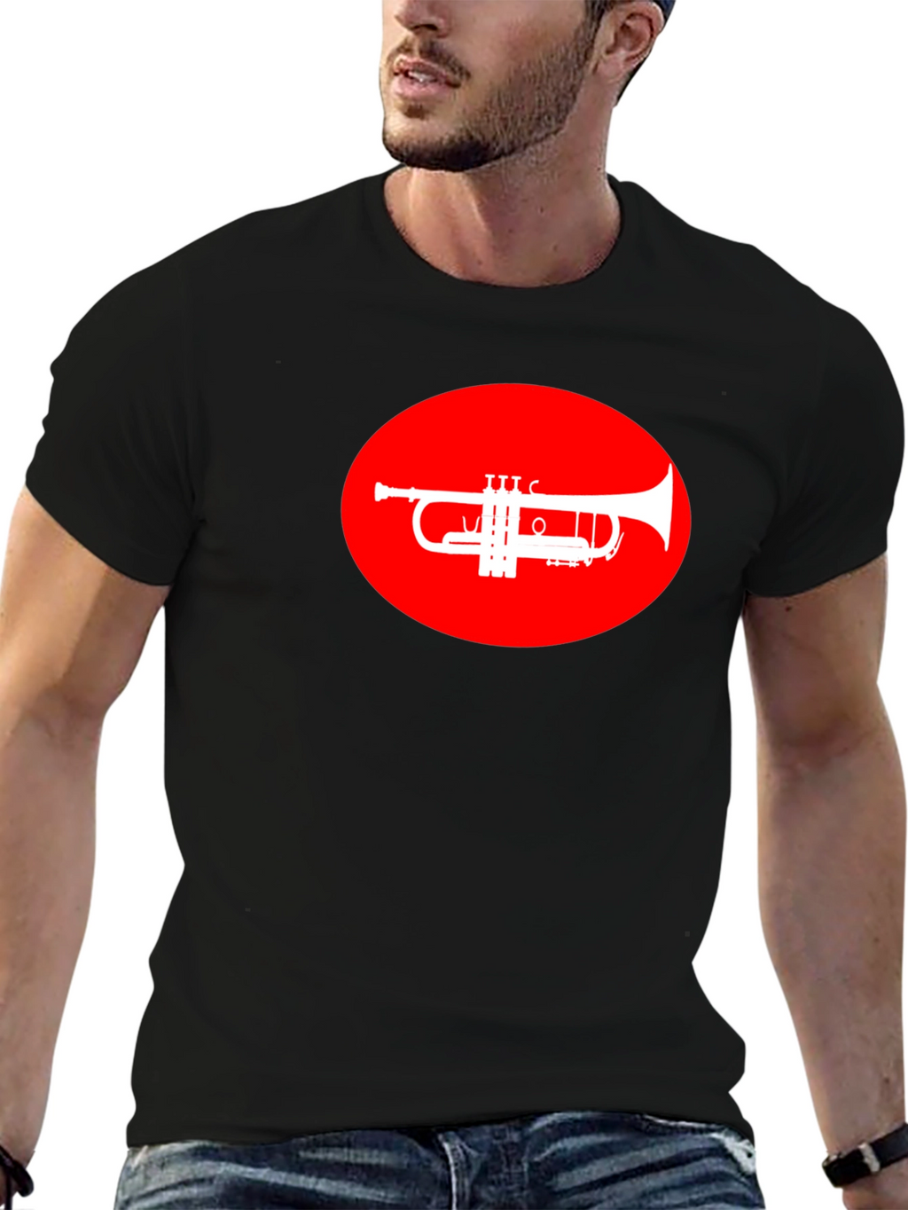 Trumpet Graphic Tee - Red Oval Design
