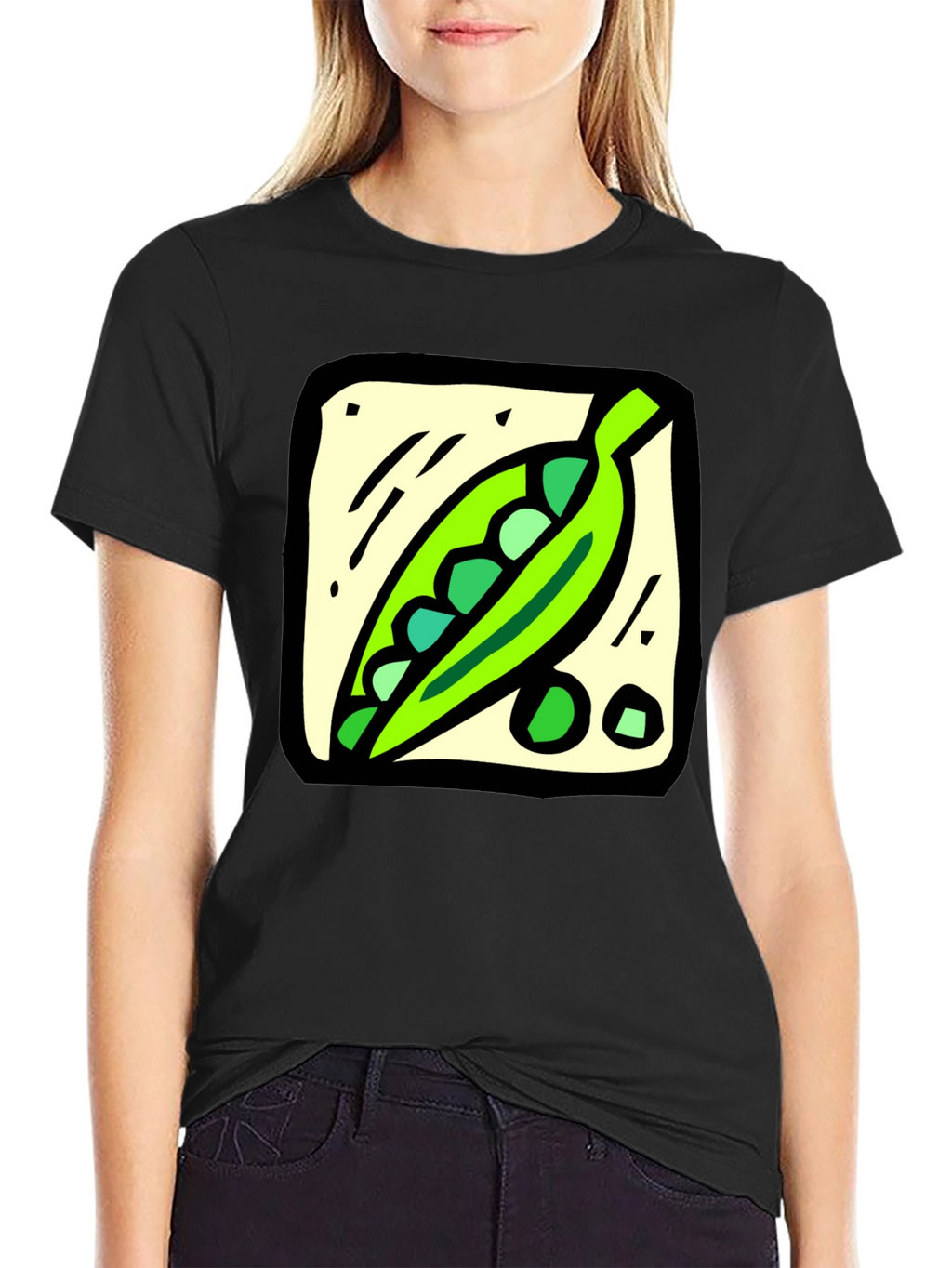 Pea Pod Graphic Tee - Black Cotton T-Shirt