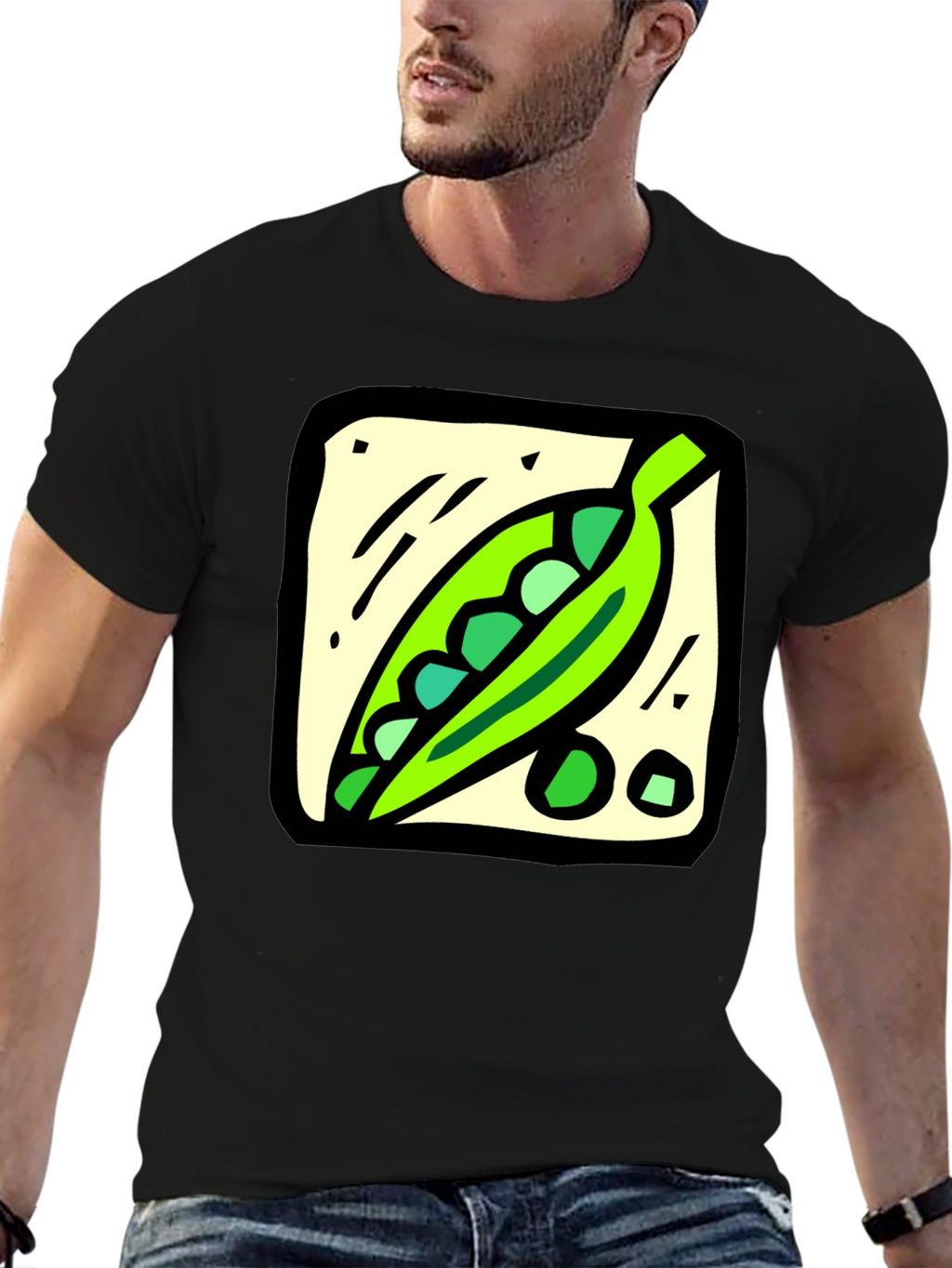 Pea Pod Graphic Tee - Black Cotton T-Shirt