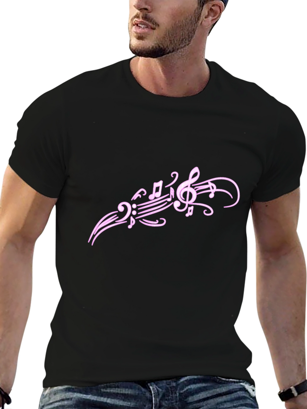 Musical Note Graphic Tee - Trendy Black T-Shirt