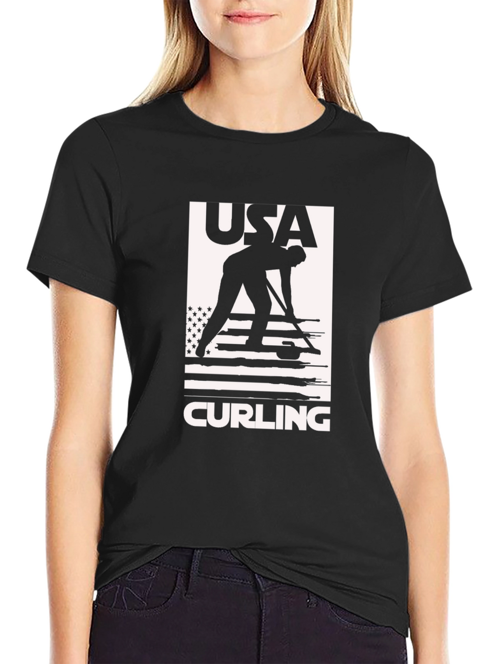 USA Curling Graphic Tee - Black