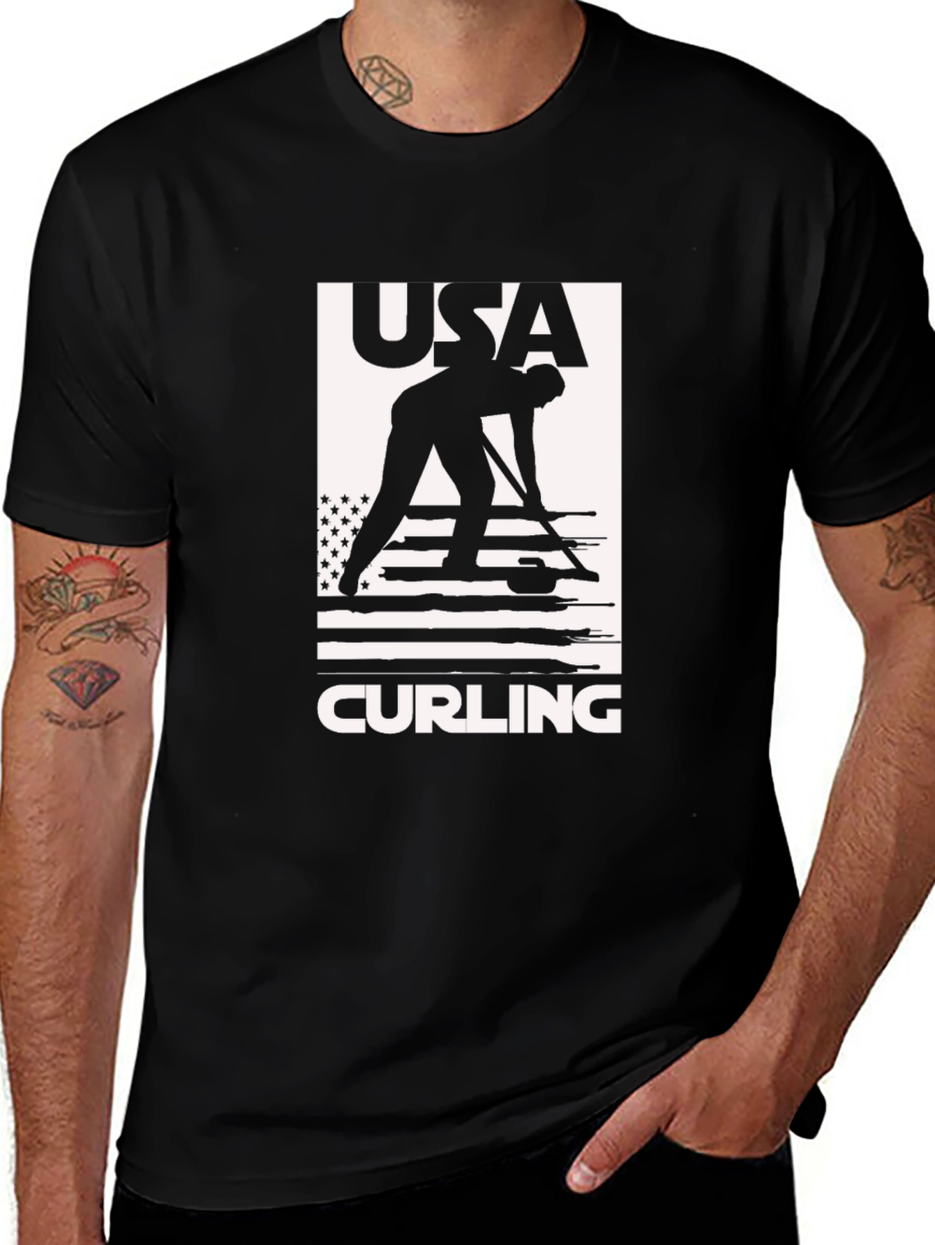 USA Curling Graphic Tee - Black