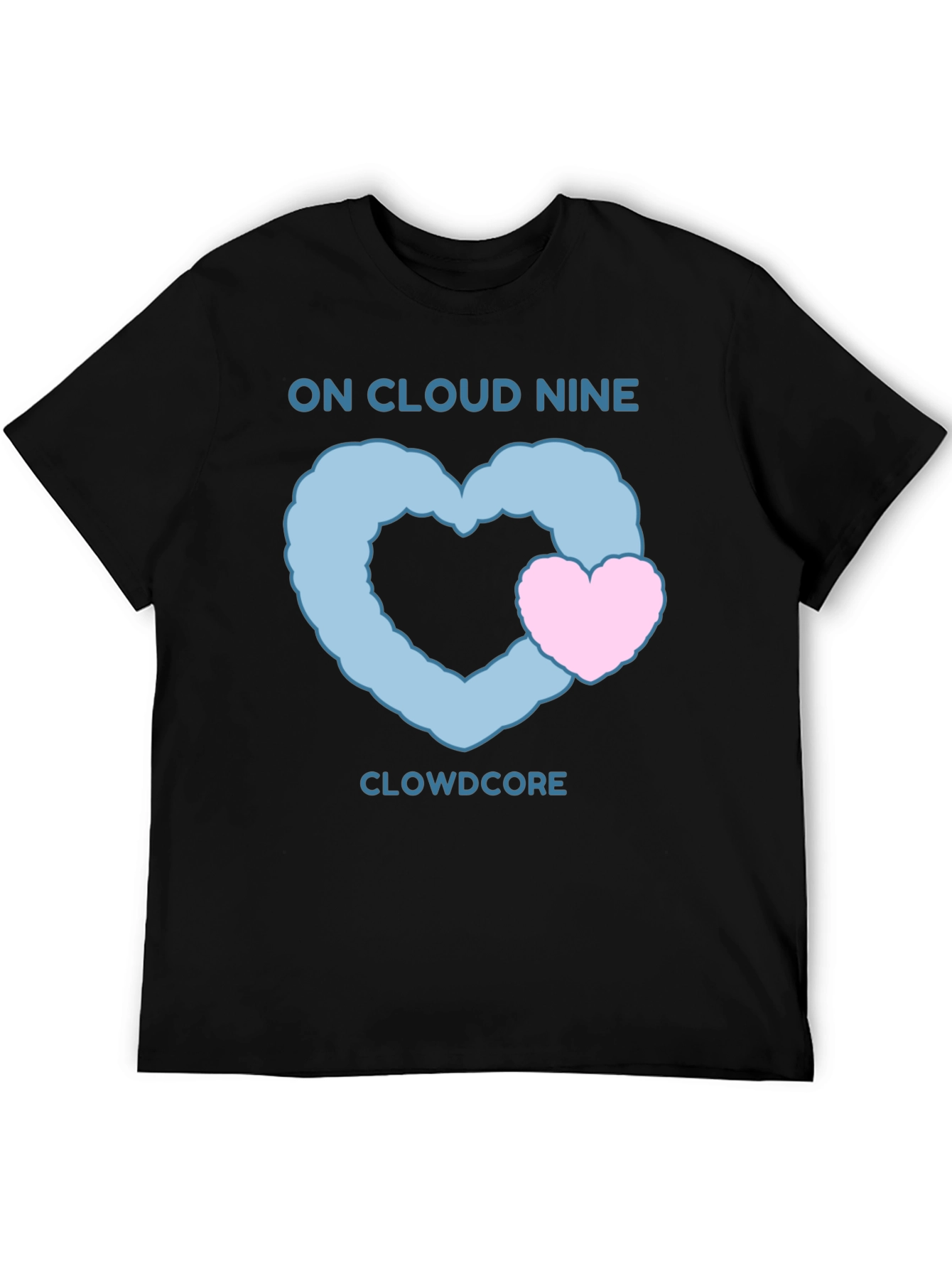 On Cloud Nine Black T-Shirt with Heart Graphic
