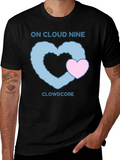 On Cloud Nine Black T-Shirt with Heart Graphic