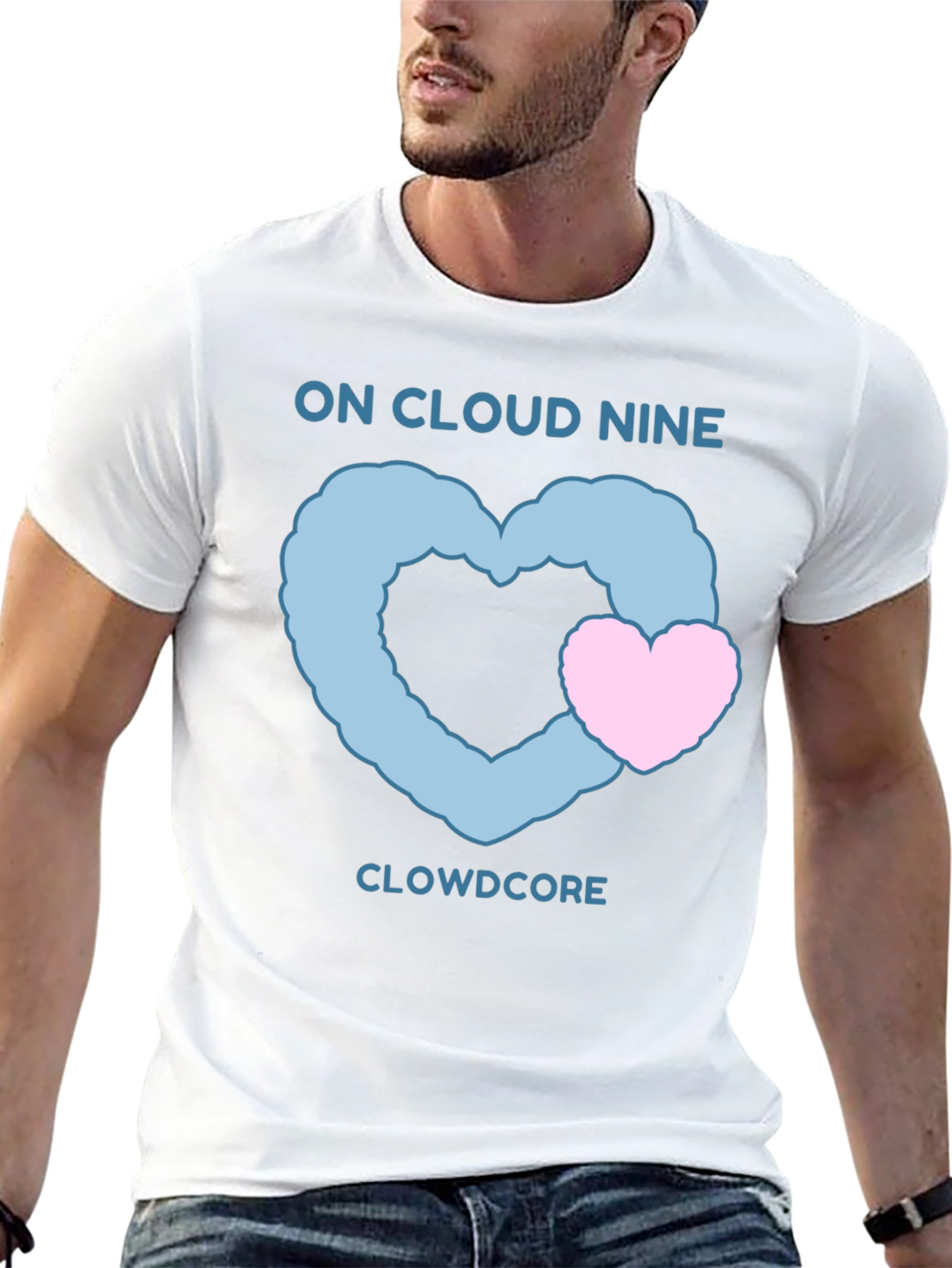 On Cloud Nine Black T-Shirt with Heart Graphic