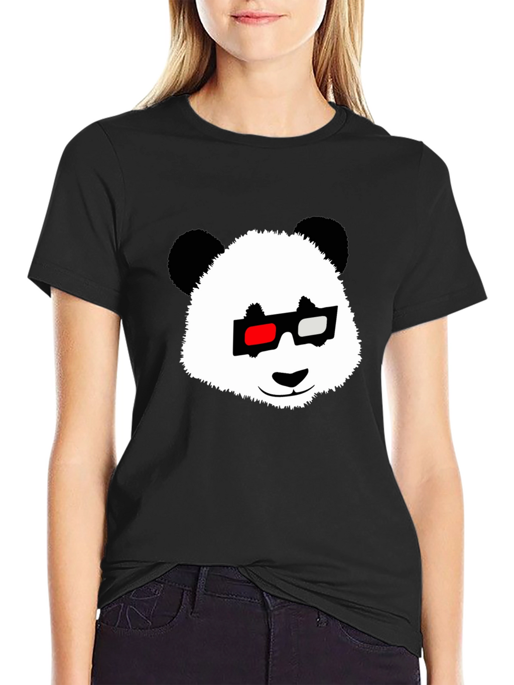 Panda with 3D Glasses Black T-Shirt