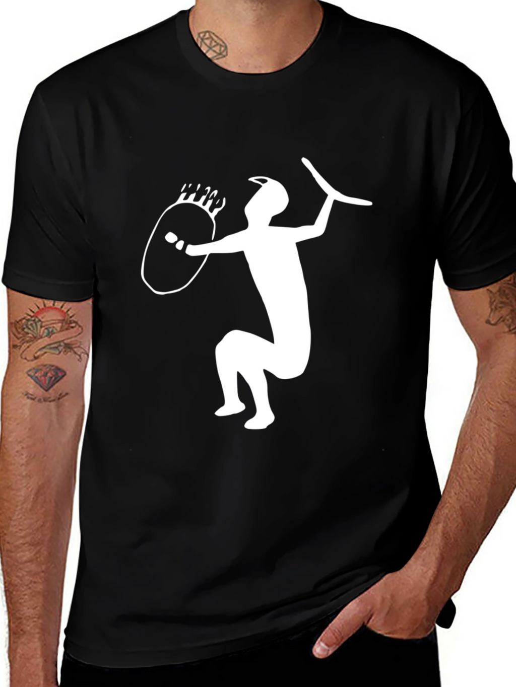 Warrior Graphic T-Shirt - Black Cotton Blend Tee