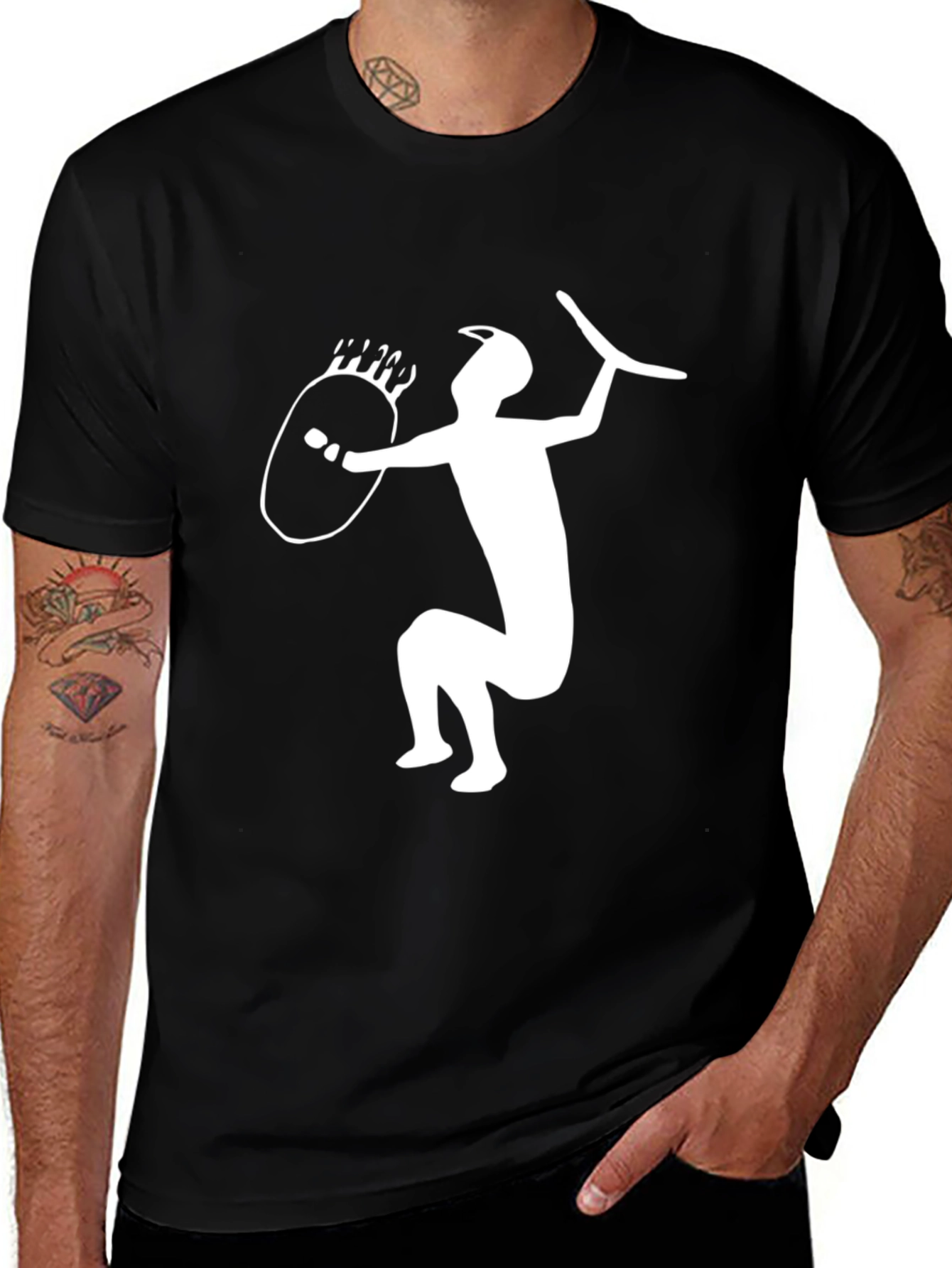 Warrior Graphic T-Shirt - Black Cotton Blend Tee