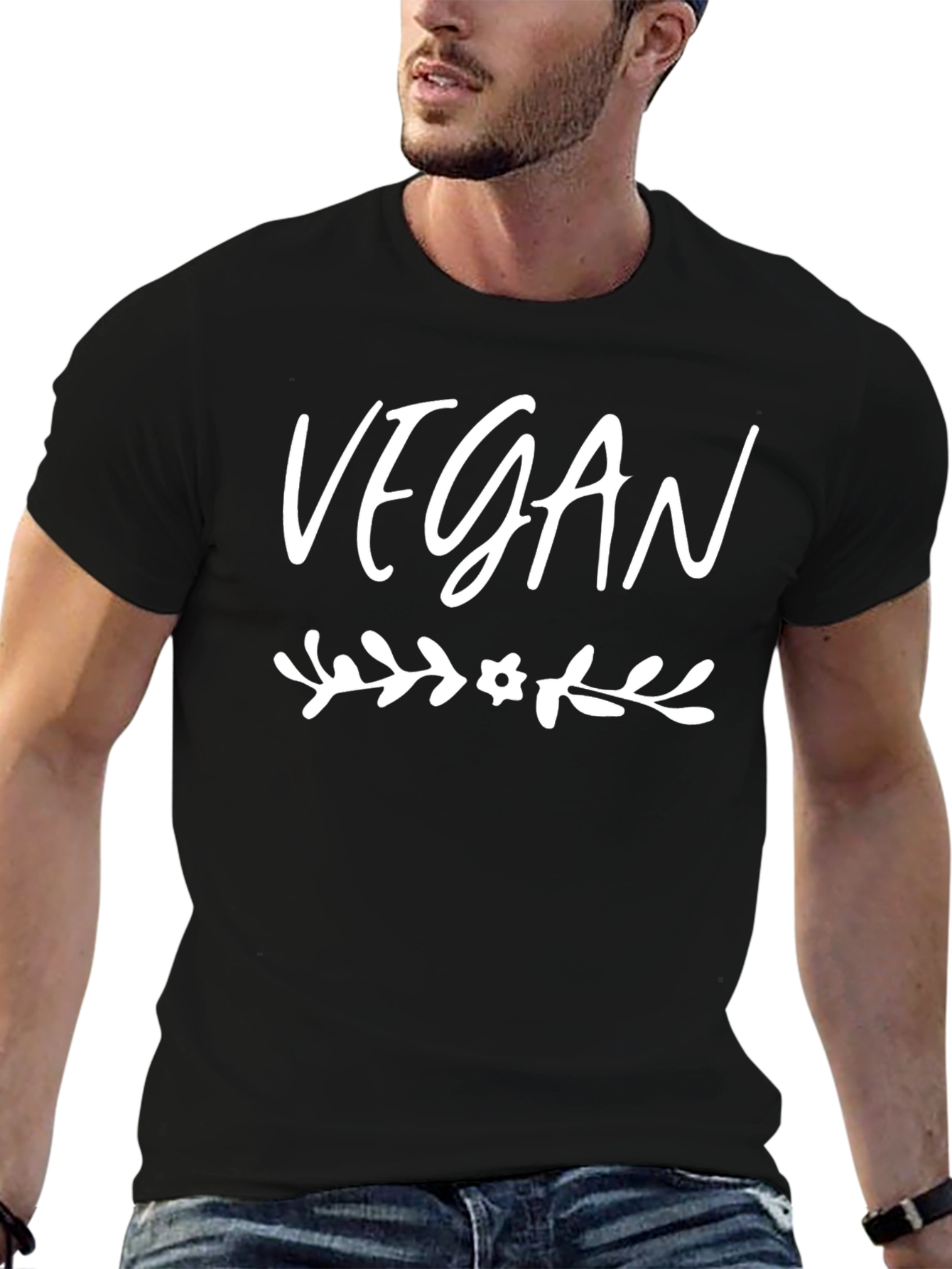 Vegan Floral T-Shirt - Unisex Black Tee