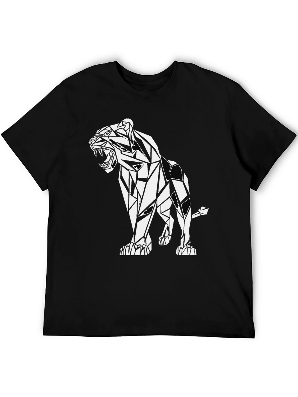 Geometric Lion Graphic Black T-Shirt