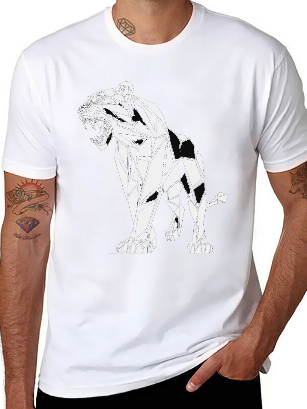 Geometric Lion Graphic Black T-Shirt