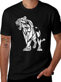 Geometric Lion Graphic Black T-Shirt