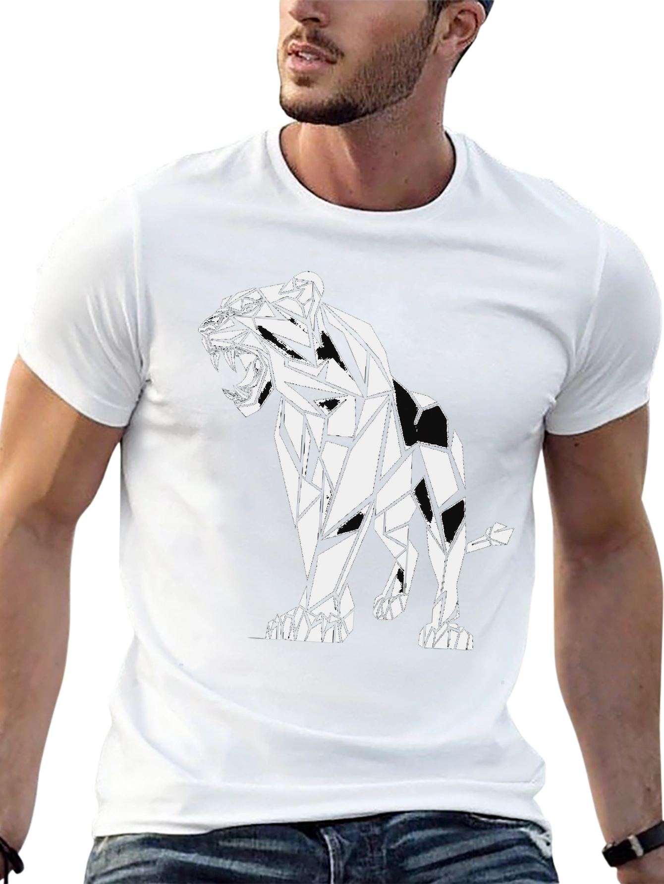 Geometric Lion Graphic Black T-Shirt