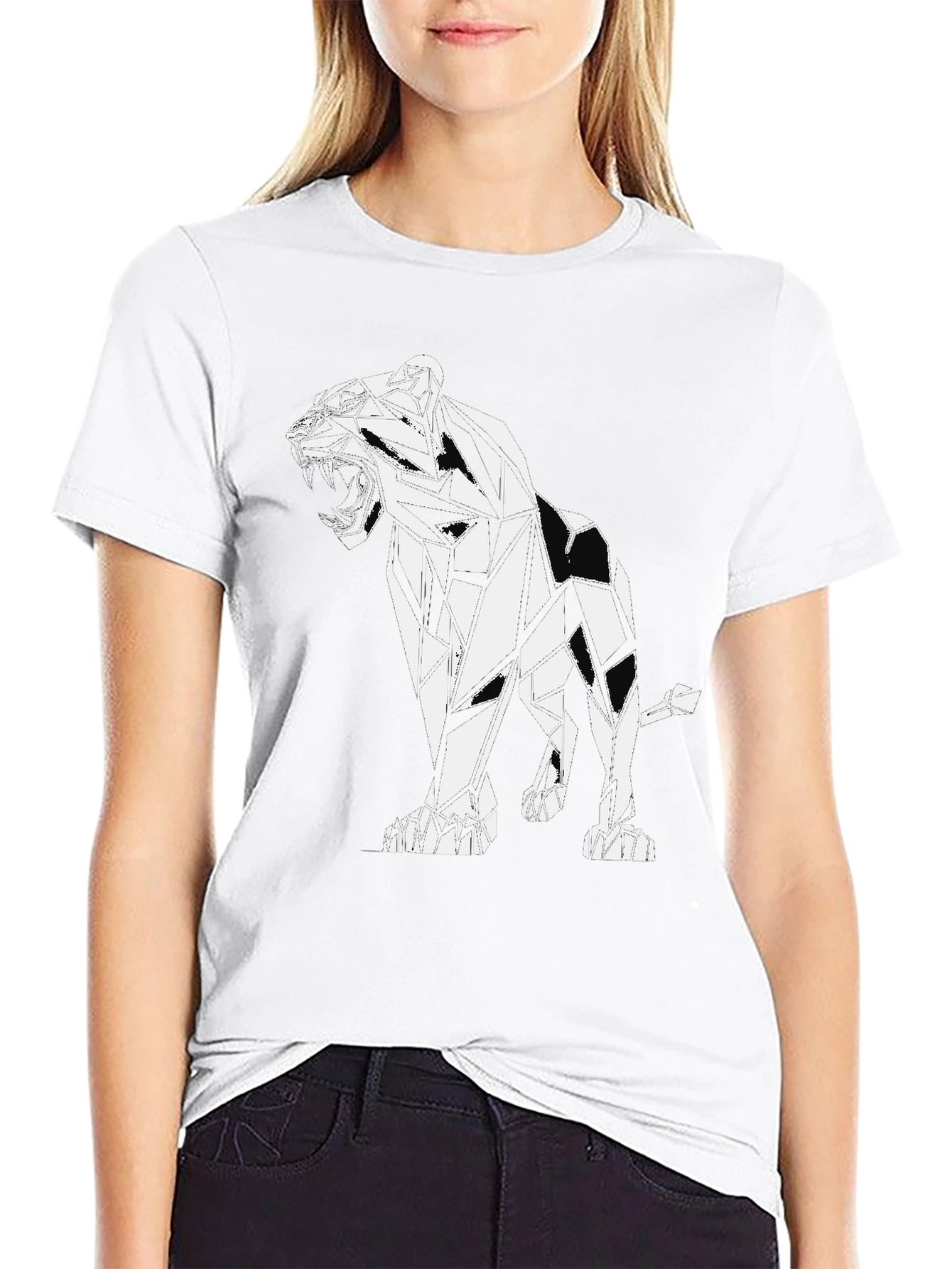 Geometric Lion Graphic Black T-Shirt