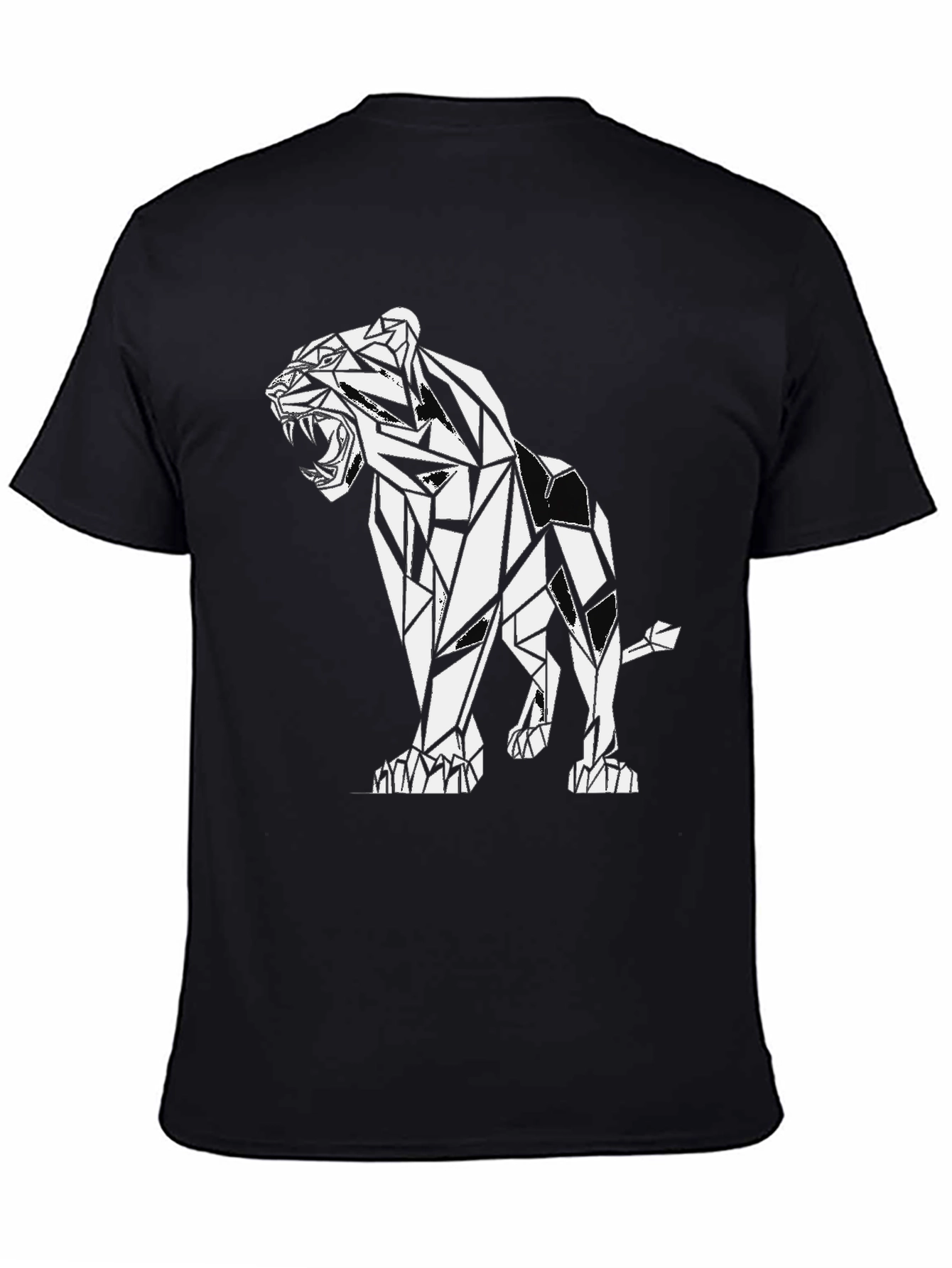 Geometric Lion Graphic Black T-Shirt