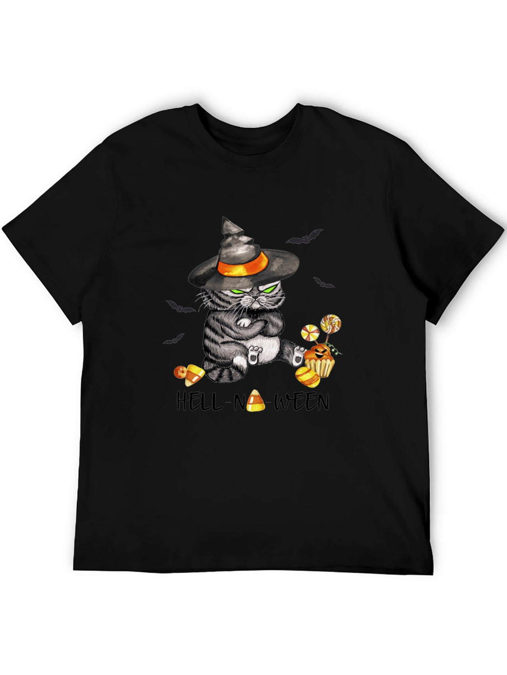 Hell-No-Ween Cat T-Shirt - Halloween Witch