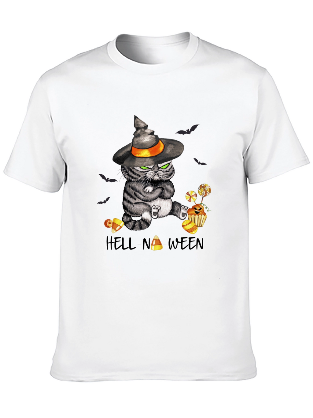 Hell-No-Ween Cat T-Shirt - Halloween Witch