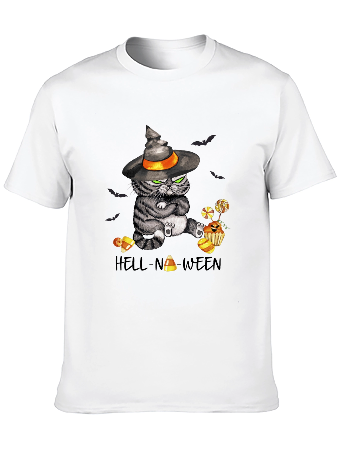 Hell-No-Ween Cat T-Shirt - Halloween Witch