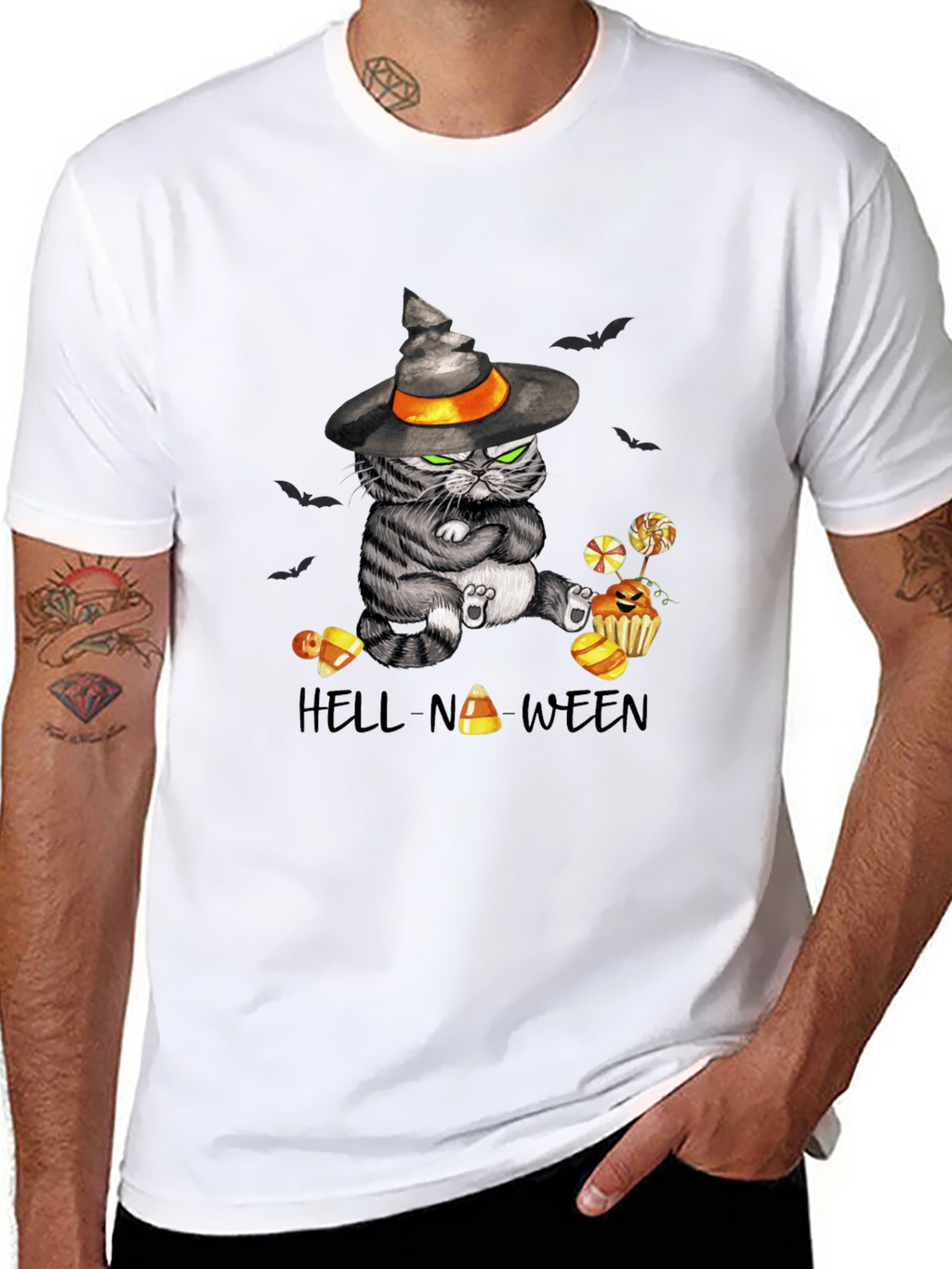Hell-No-Ween Cat T-Shirt - Halloween Witch