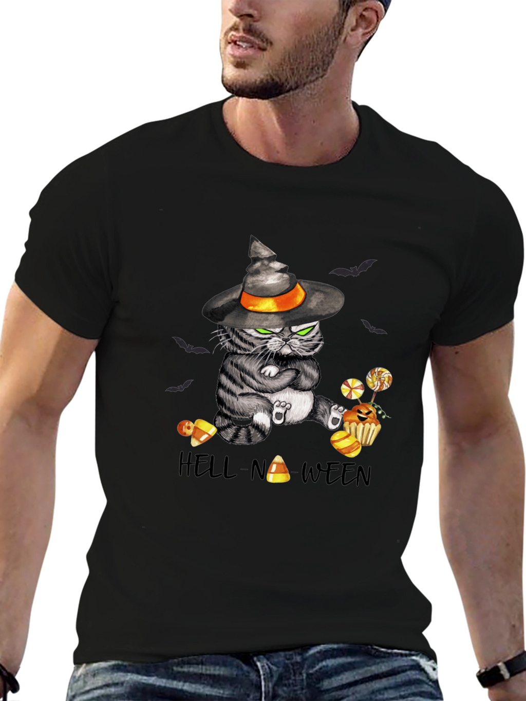 Hell-No-Ween Cat T-Shirt - Halloween Witch