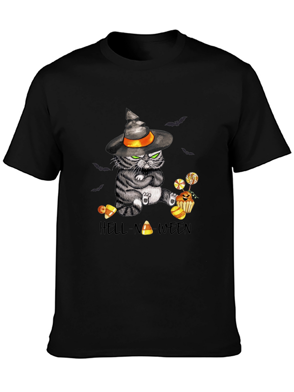 Hell-No-Ween Cat T-Shirt - Halloween Witch