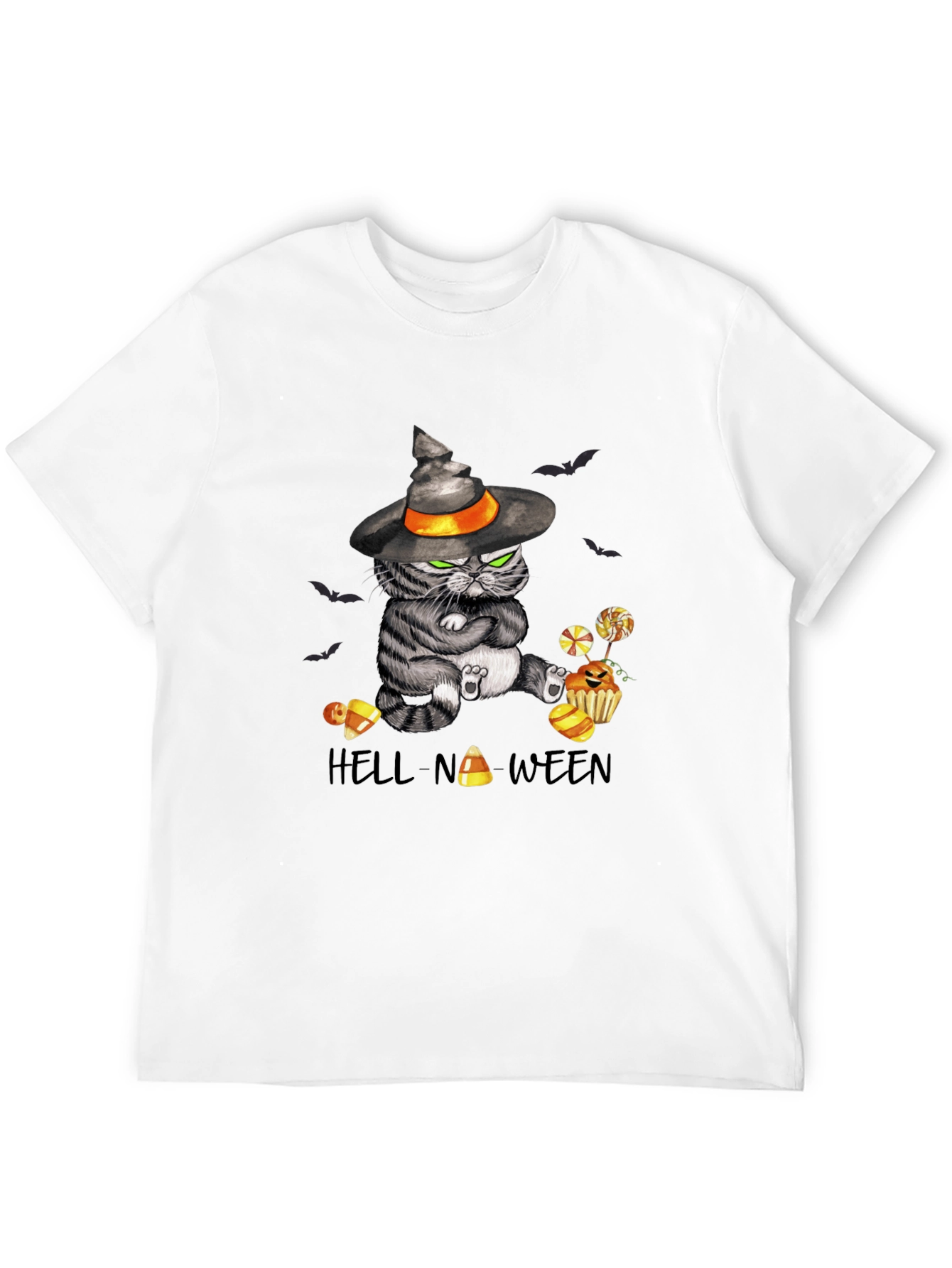 Hell-No-Ween Cat T-Shirt - Halloween Witch
