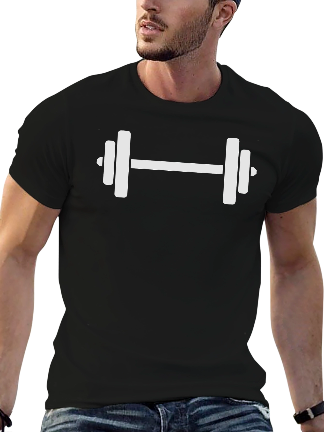 Workout Tee - White Dumbbell Design