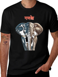 Ganesh Elephant Graphic Black T-Shirt