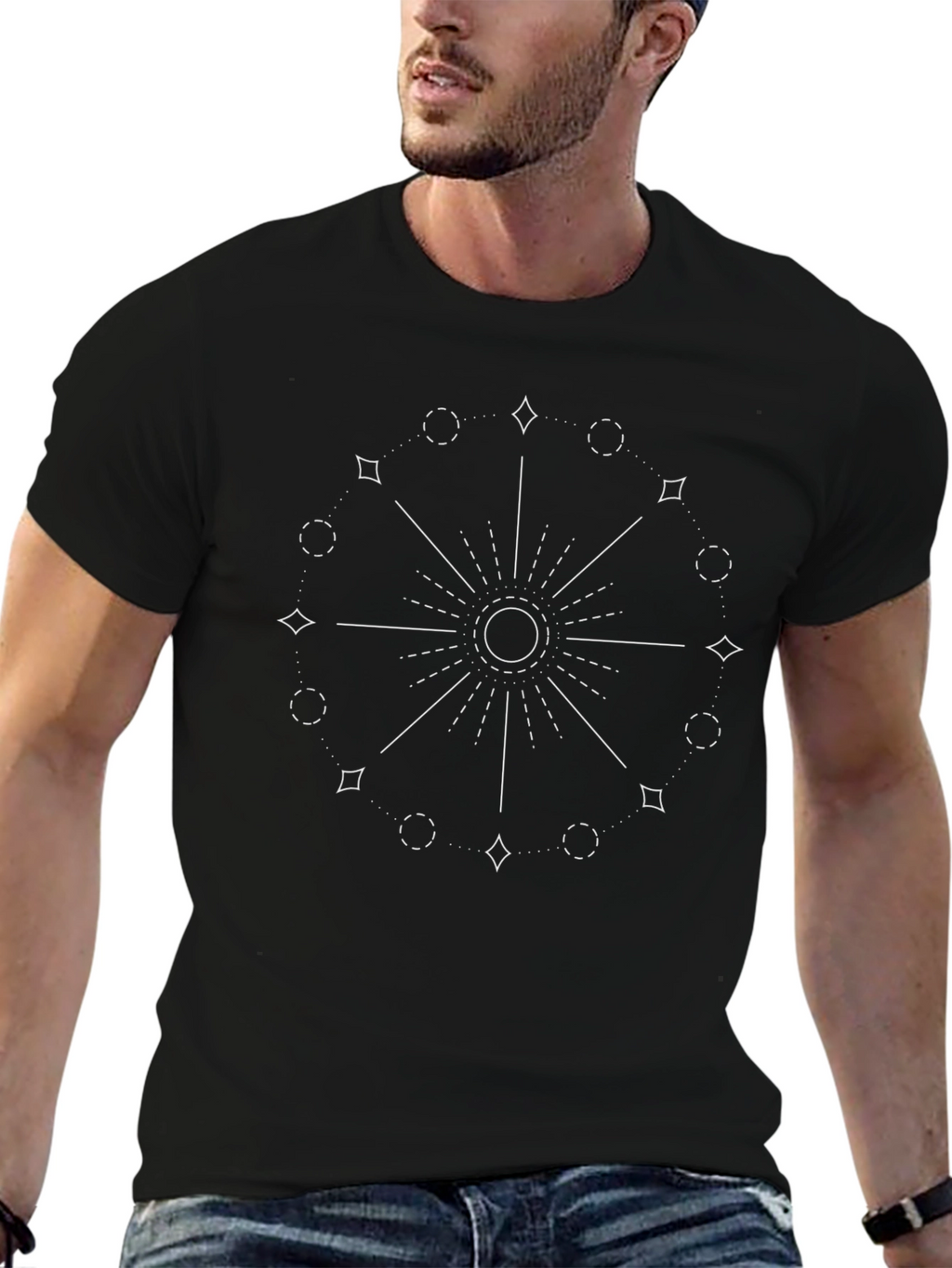 Geometric Sunburst Graphic Black T-Shirt