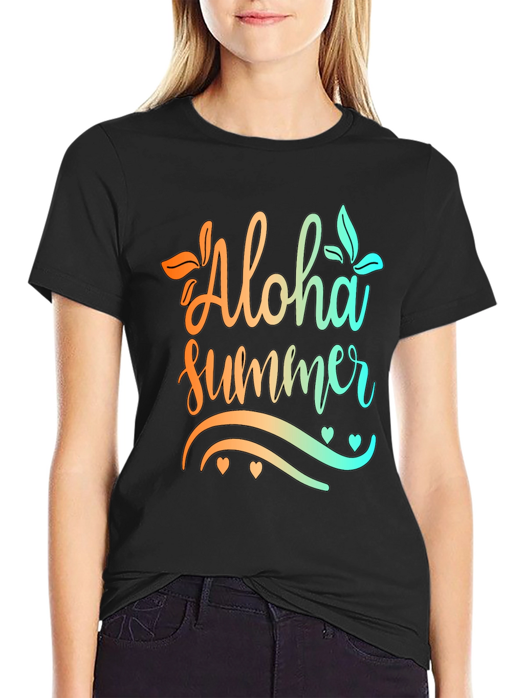Aloha Summer Graphic Print Black T-Shirt