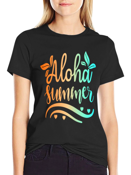 Aloha Summer Graphic Print Black T-Shirt