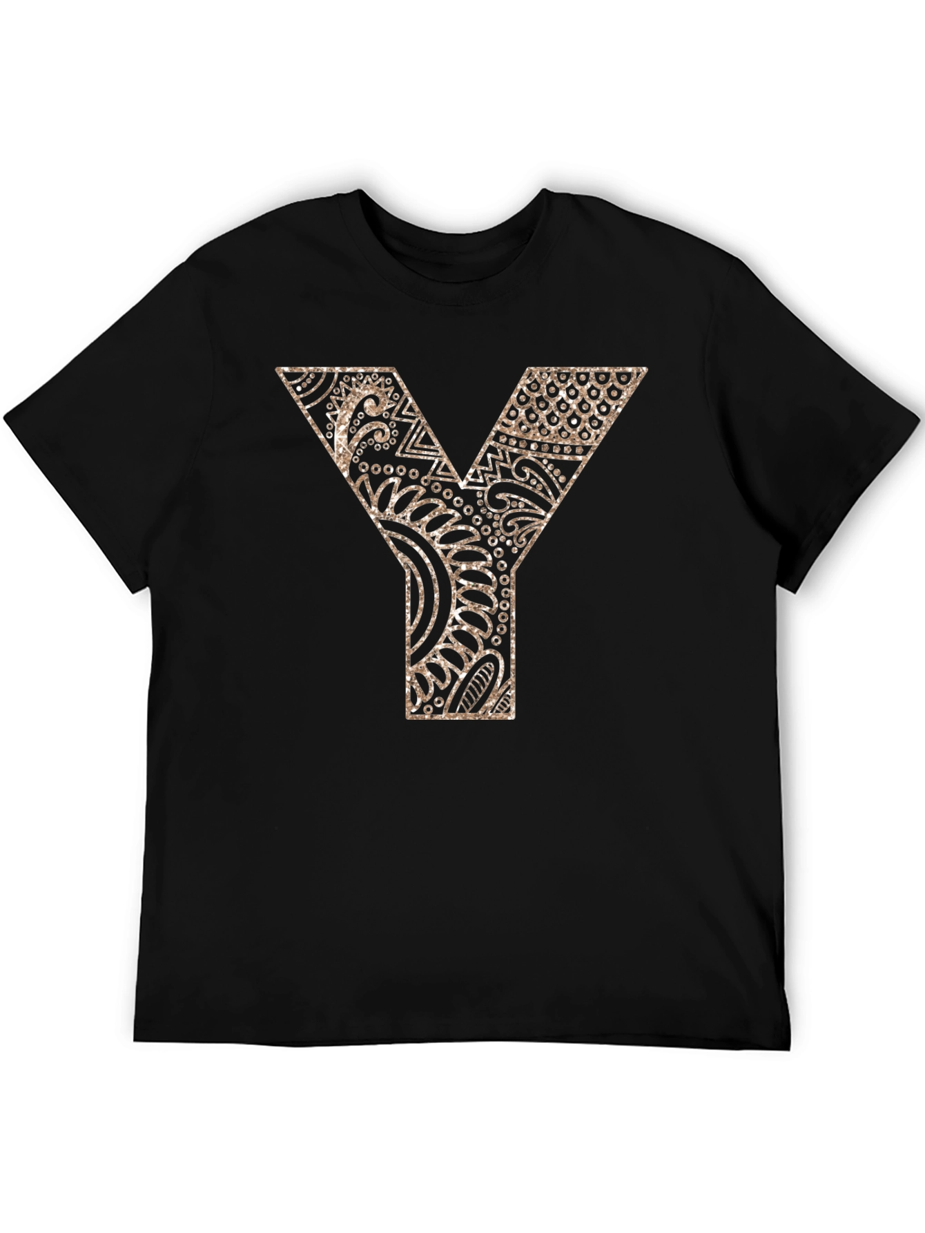 Y Letter Patterned Graphic Tee - Black