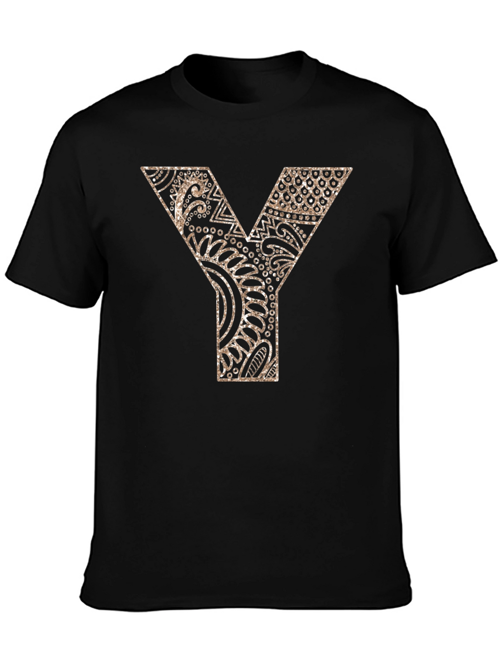 Y Letter Patterned Graphic Tee - Black