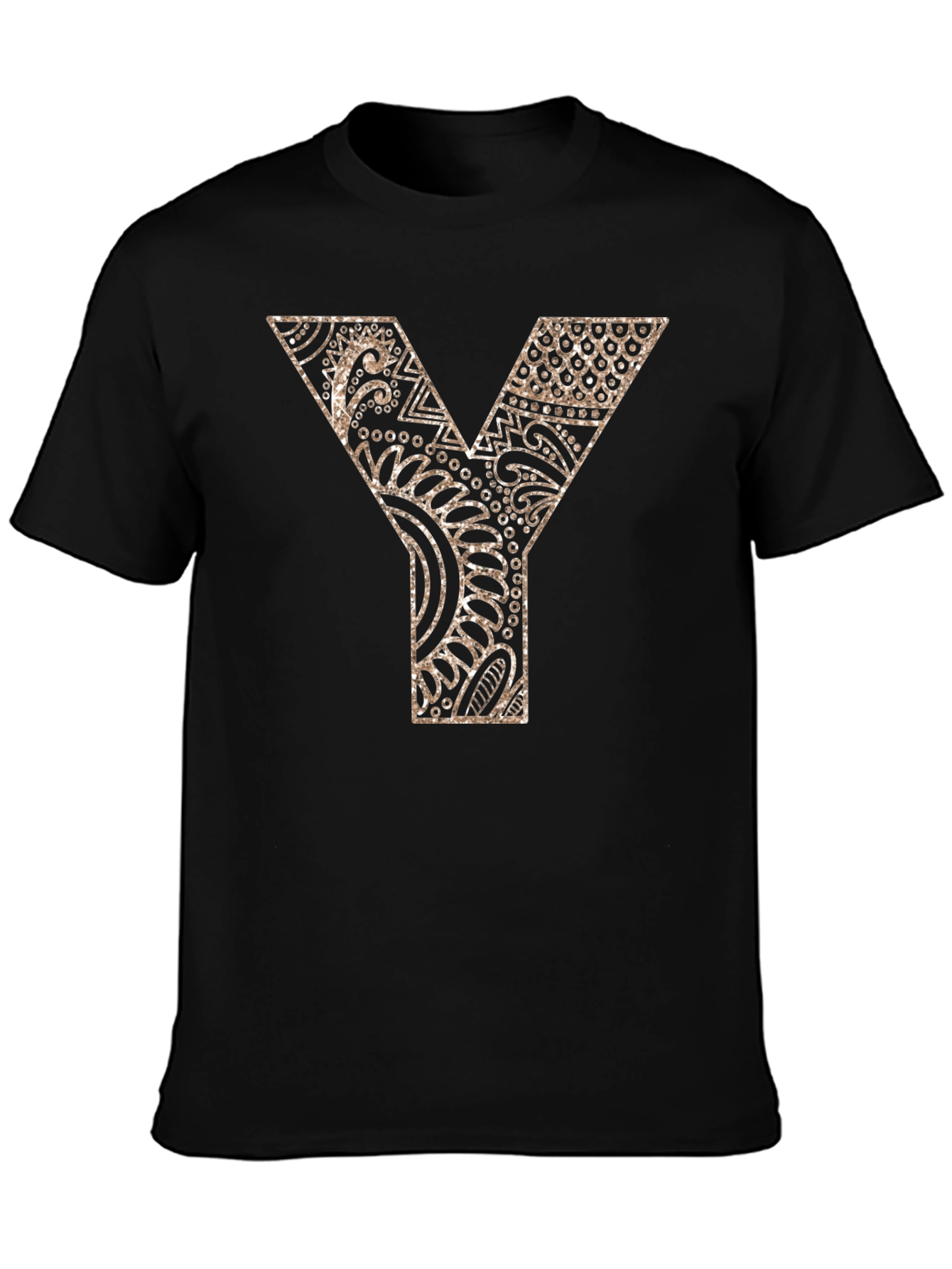 Y Letter Patterned Graphic Tee - Black