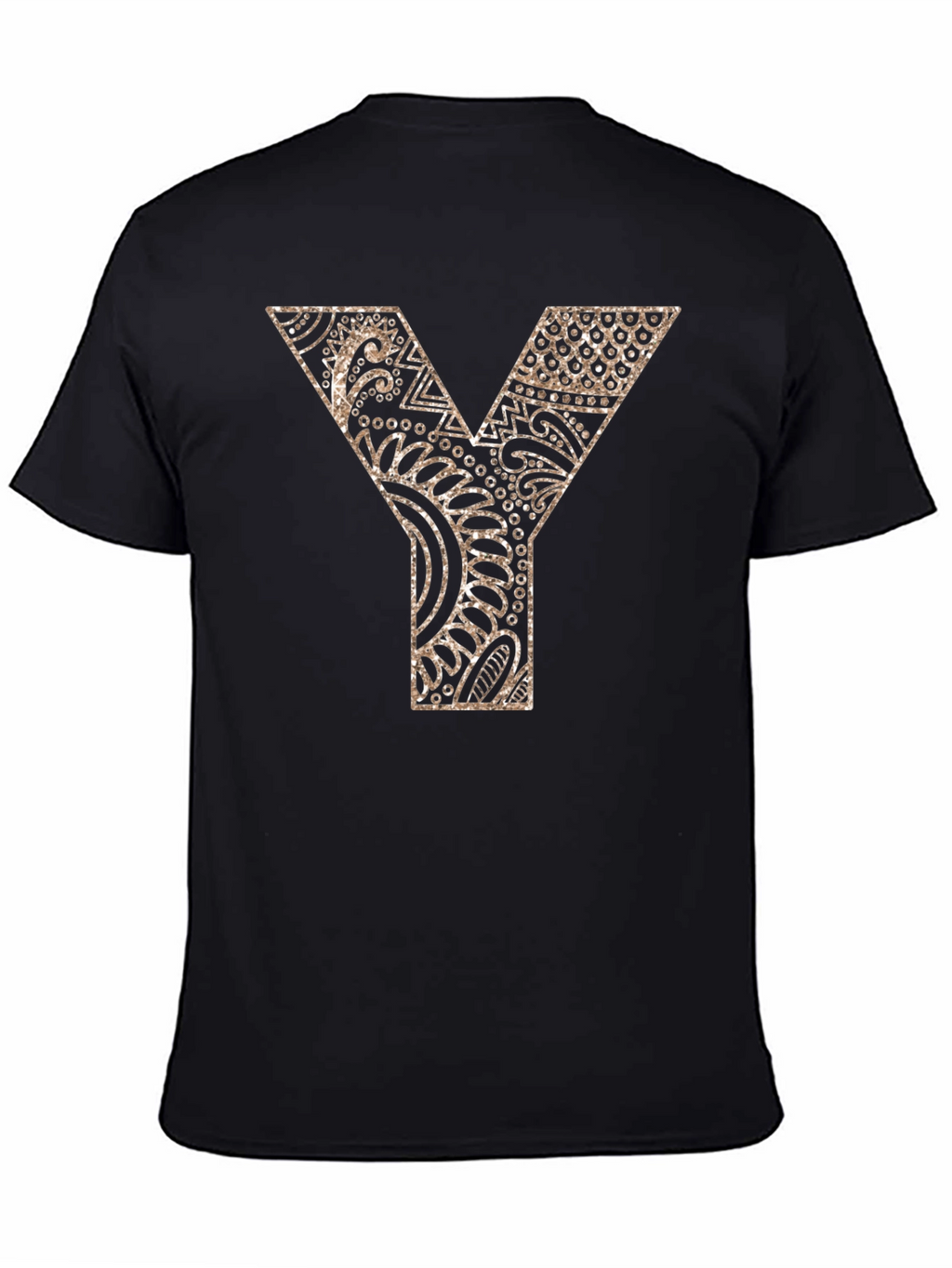 Y Letter Patterned Graphic Tee - Black