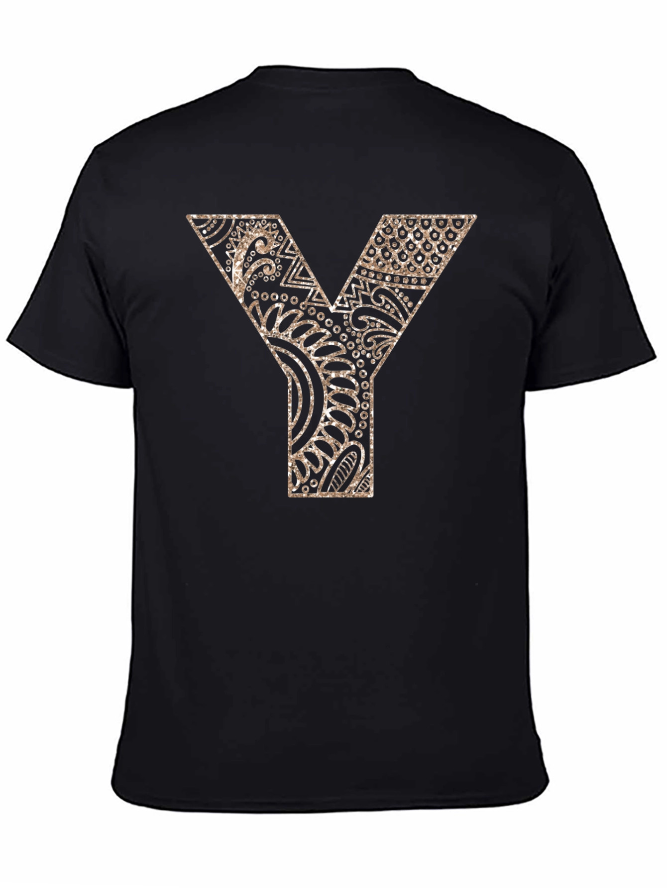 Y Letter Patterned Graphic Tee - Black
