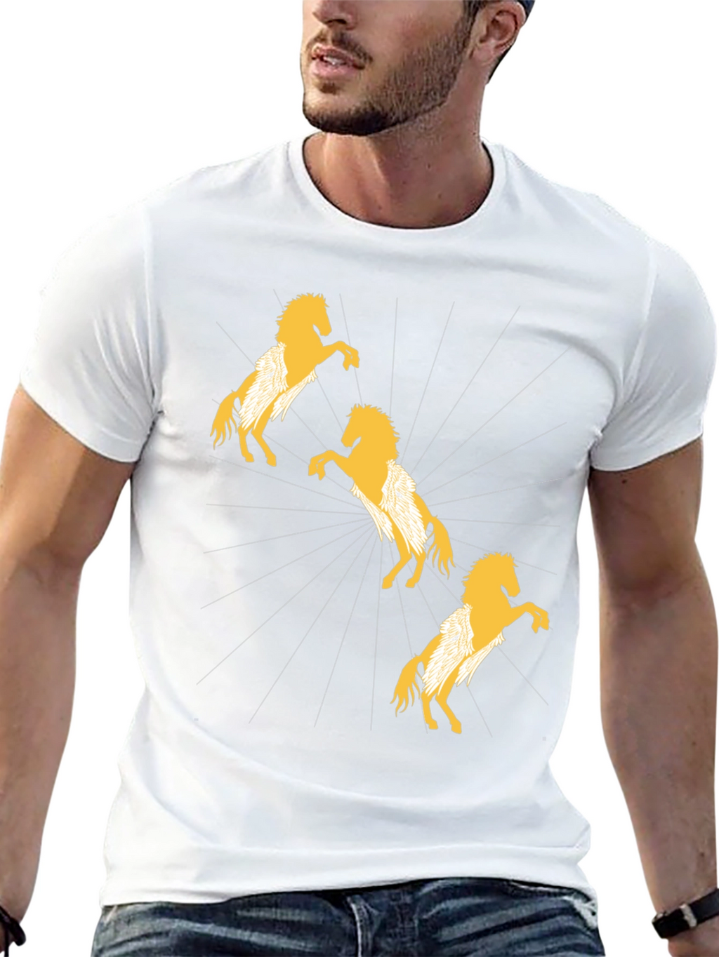 Stylish Black T-Shirt with Golden Horse Design