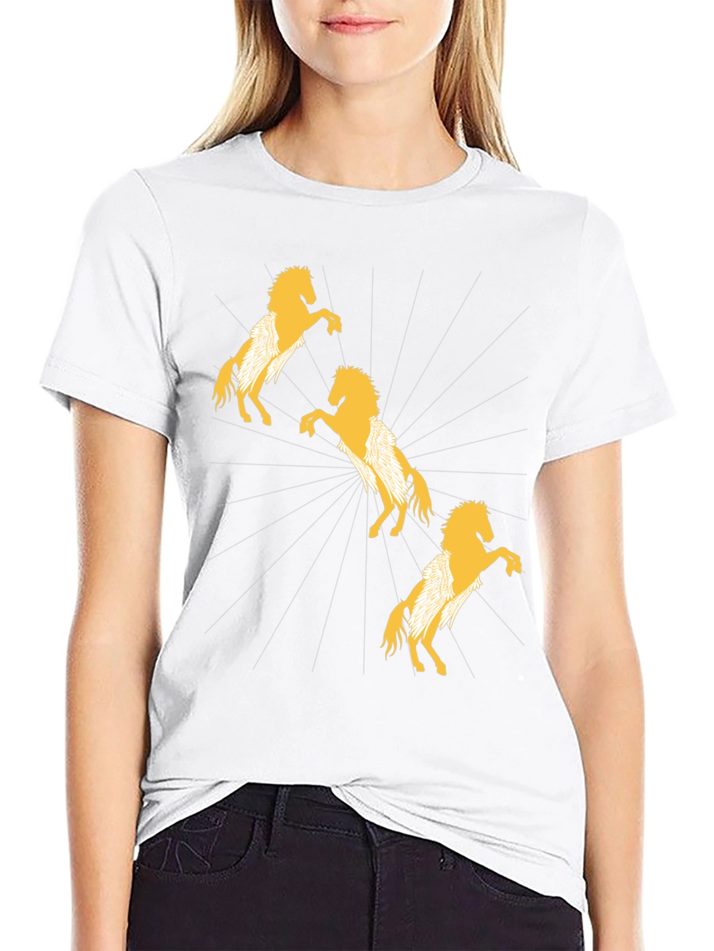 Stylish Black T-Shirt with Golden Horse Design