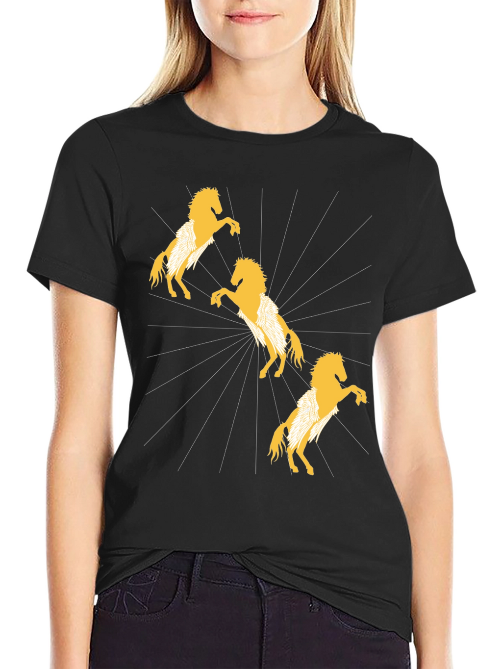 Stylish Black T-Shirt with Golden Horse Design