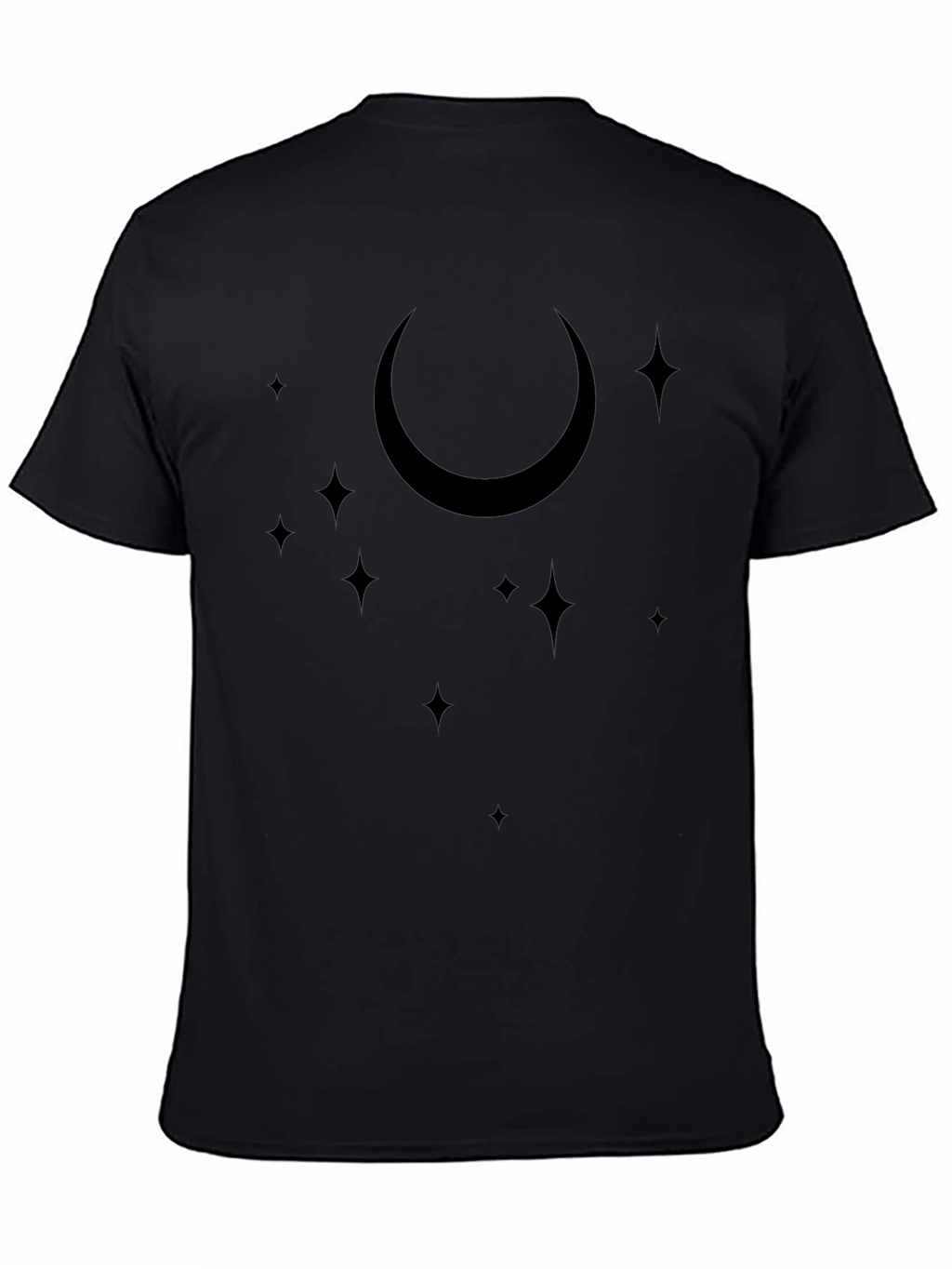 Celestial Crescent Moon & Stars Black T-Shirt