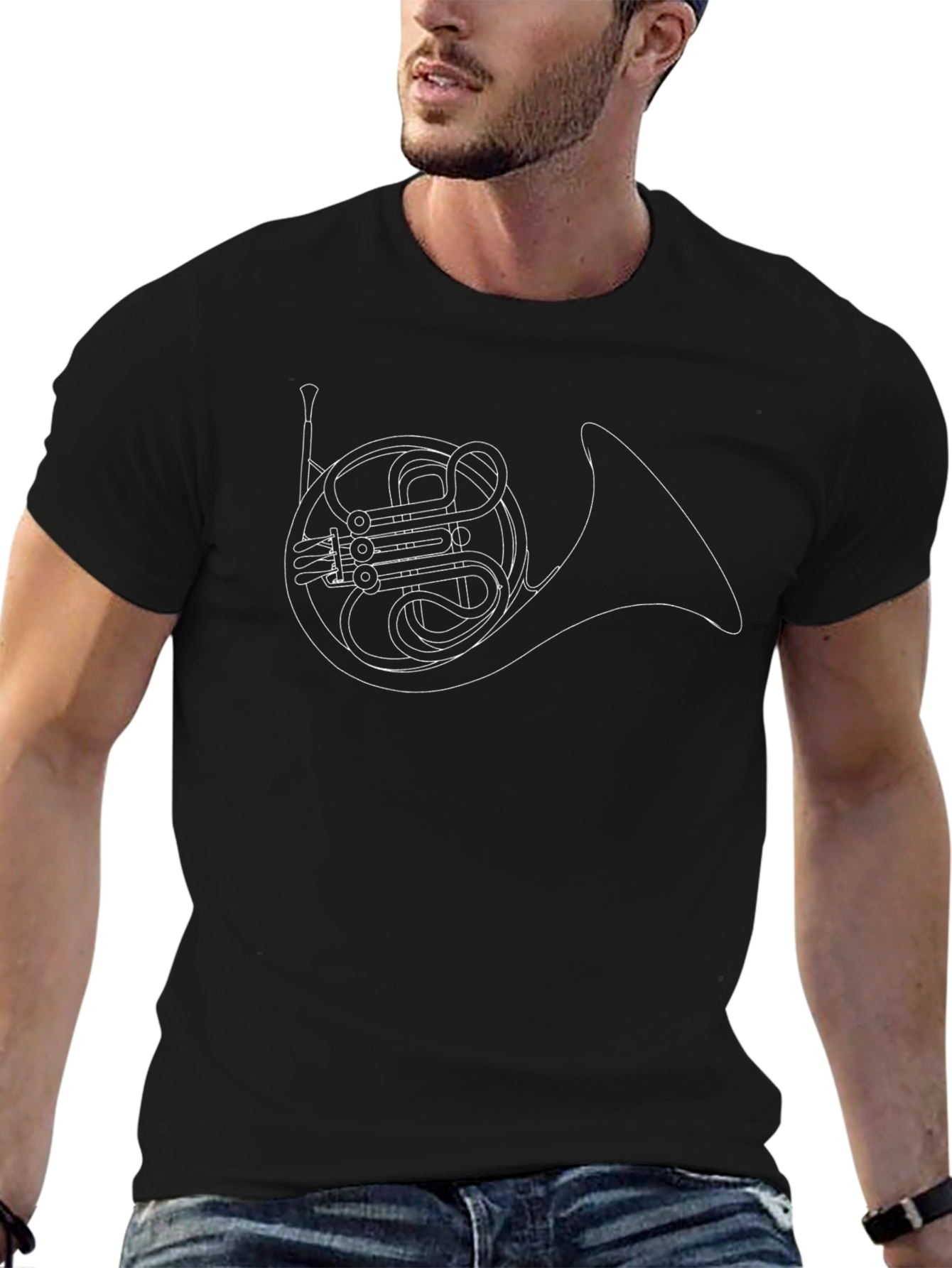 French Horn Outline Graphic T-Shirt