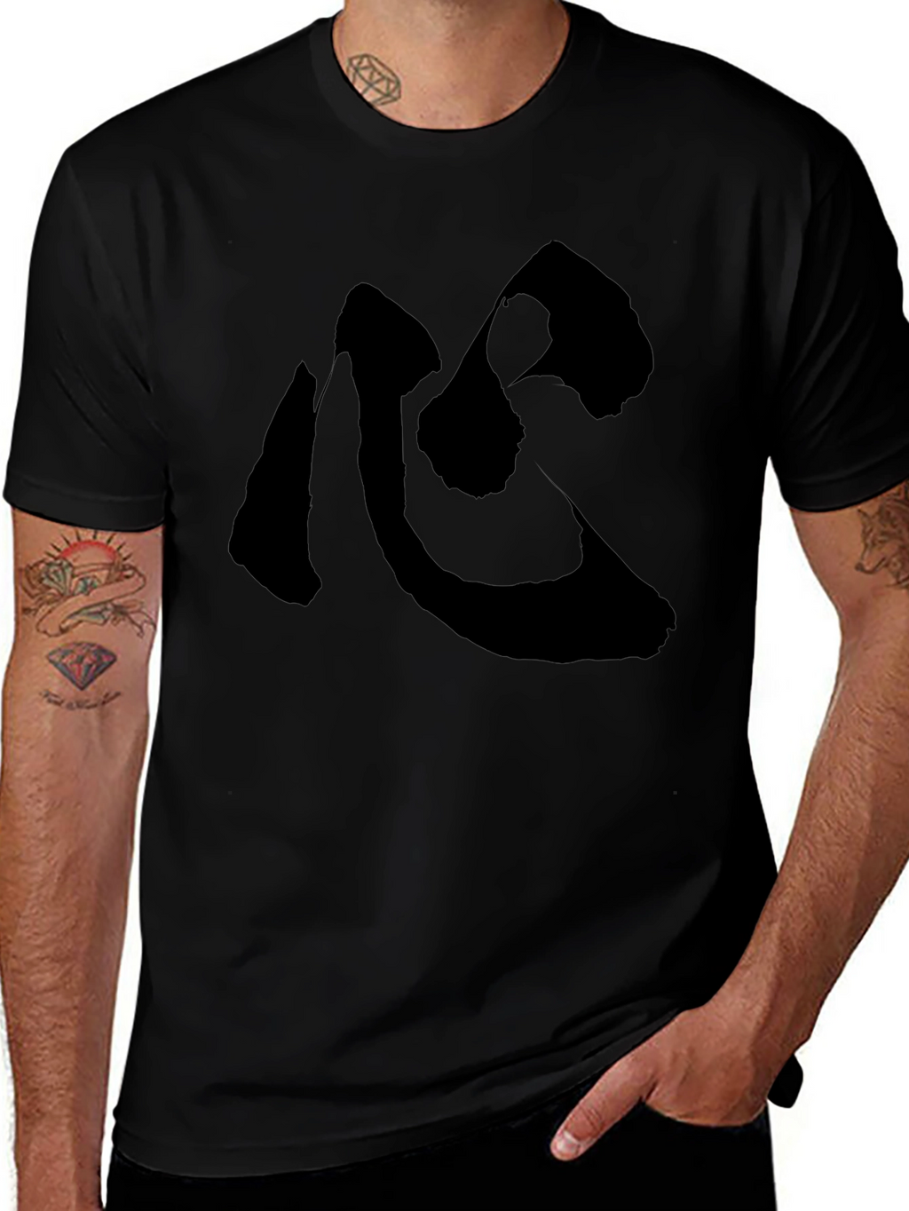 Black T-Shirt with Japanese Kokoro Symbol