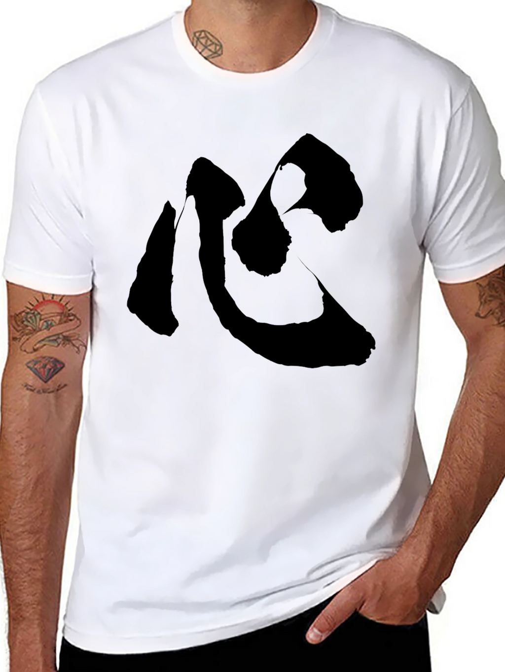 Black T-Shirt with Japanese Kokoro Symbol
