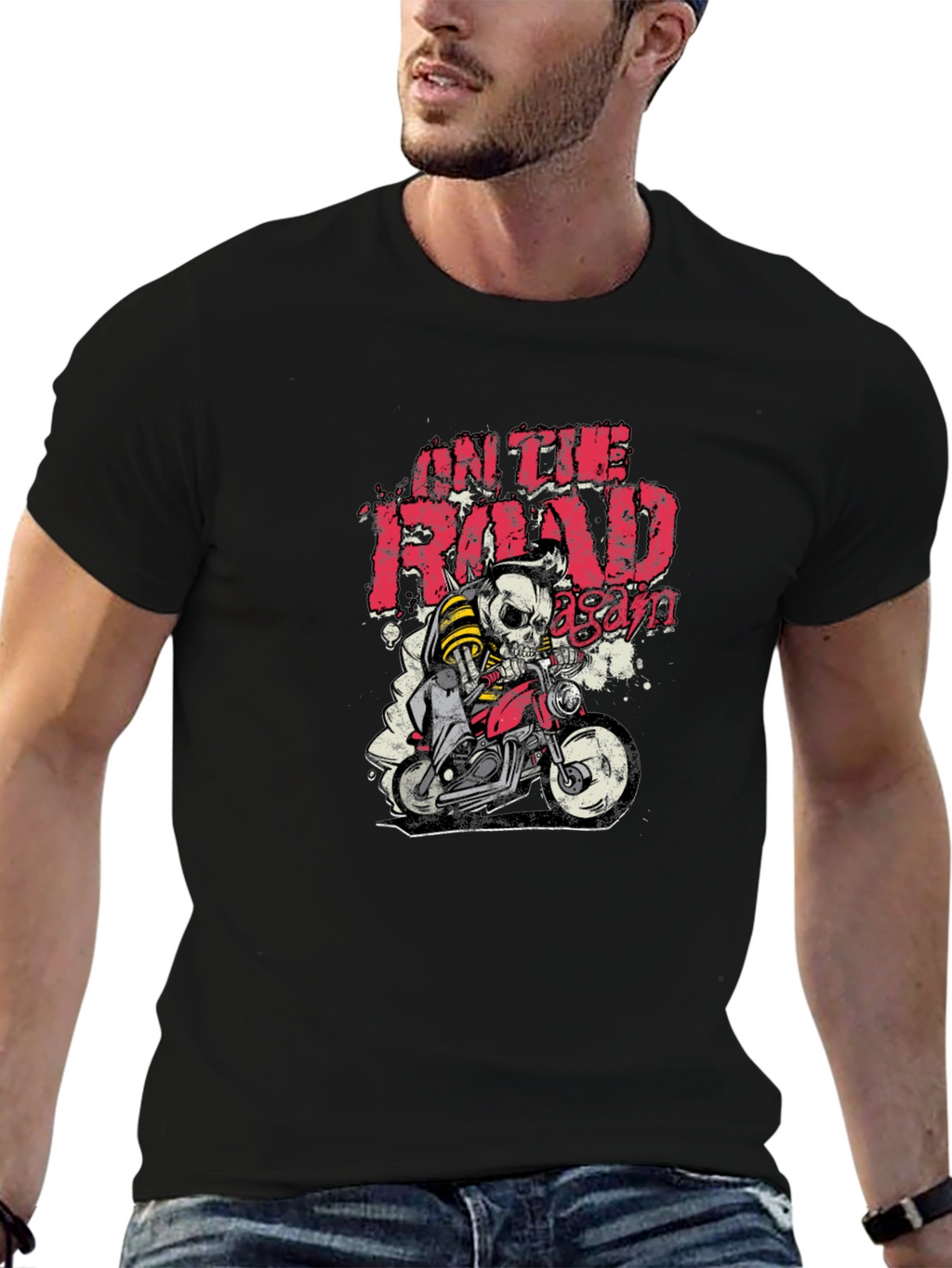 On The Road Again Skull Biker Graphic Tee