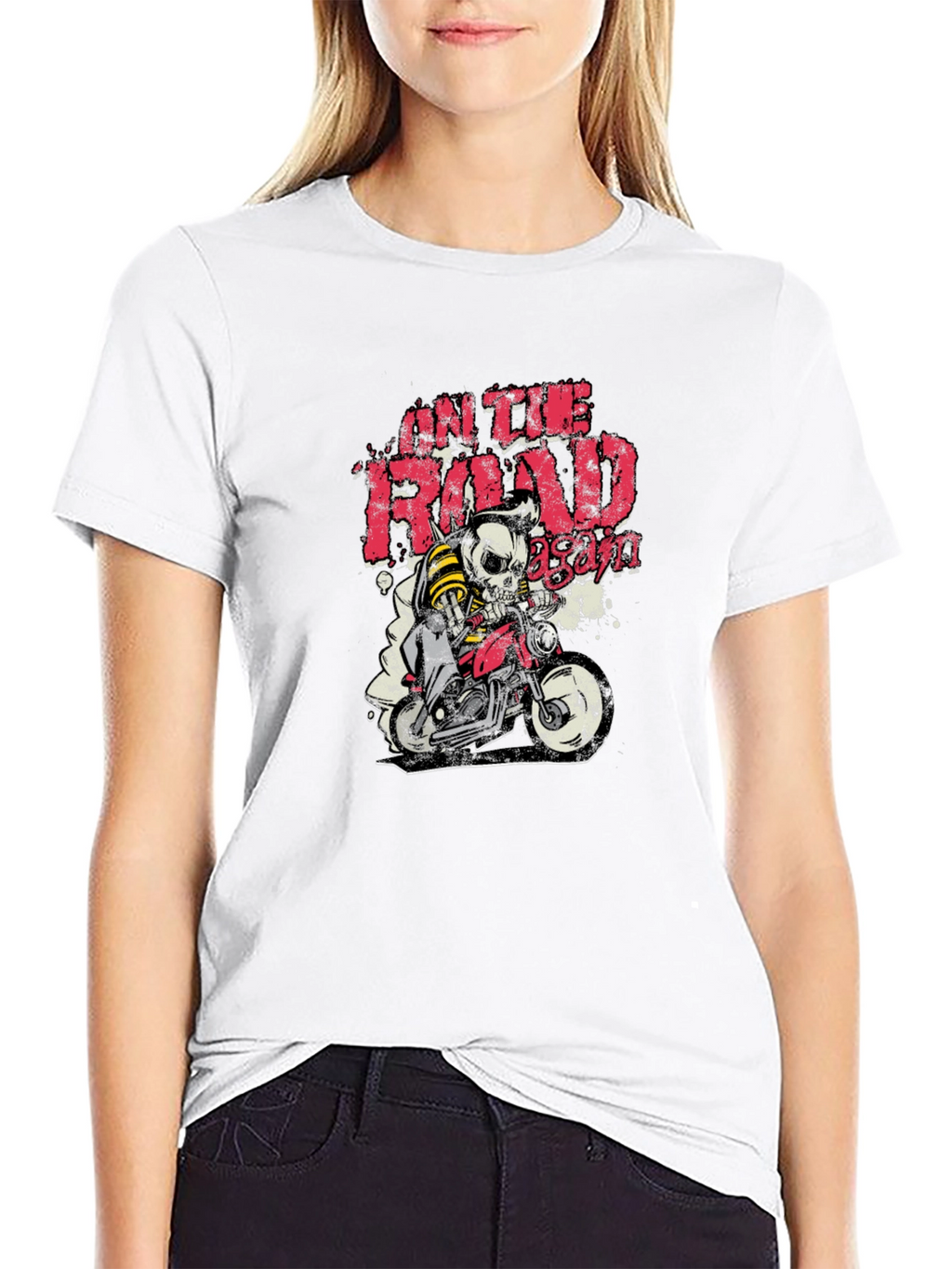 On The Road Again Skull Biker Graphic Tee