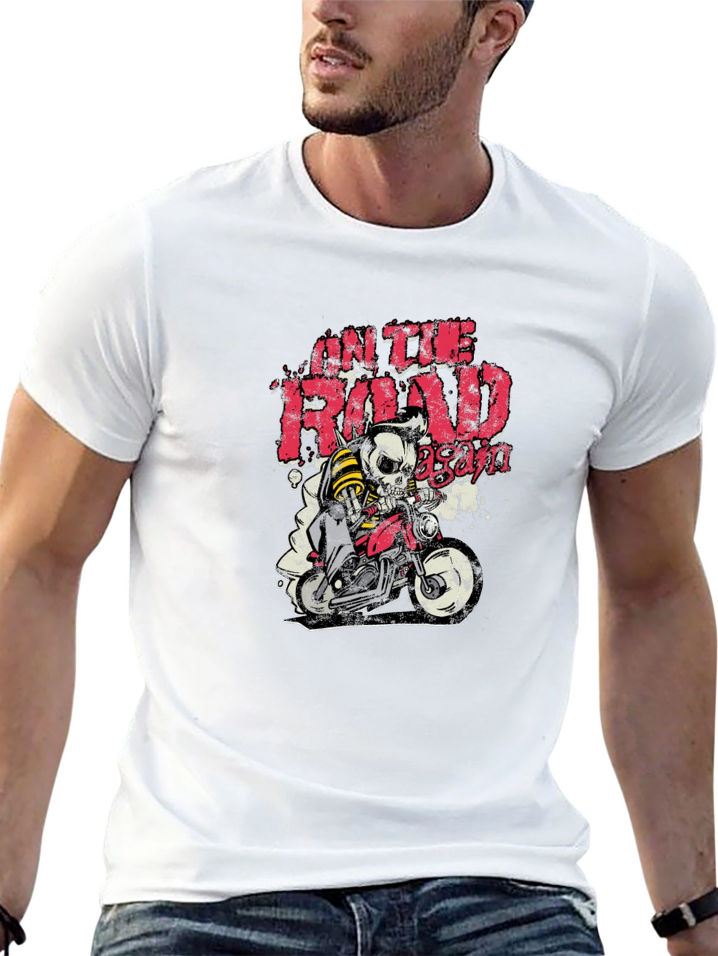 On The Road Again Skull Biker Graphic Tee