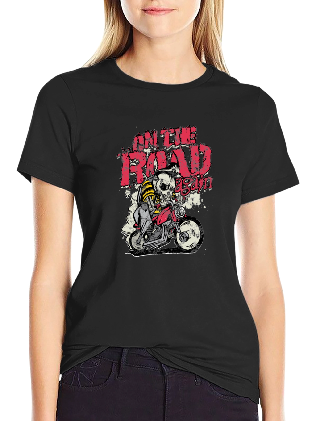 On The Road Again Skull Biker Graphic Tee